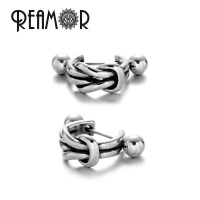 China REAMOR Water Proof Stainless Steel Ear Jewelry Stainless Steel Stud Small Circle Wrap Cuff Knot Men Women Small Circle Piercing Earrings For Girl Couple Gift for sale