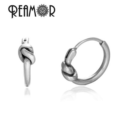 China REAMOR 316l Stainless Steel Water Proof Knot Simple Circle Earrings Unisex Hip Hop Style Clip Ear Jewelry For Women Men for sale