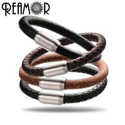 China REAMOR Leather 5 Types 8mm Genuine Leather Bracelets Big Hole Beads Mens Womens Bracelet DIY Jewelry Making With Magnet Clasp for sale