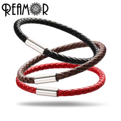 China REAMOR Genuine Leather Good Quality Braided Leather Bracelet 5mm DIY Men Women Bracelets For Jewelry Making With Magnet Clasp for sale