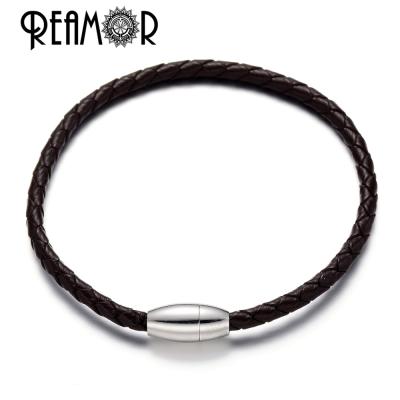 China REAMOR Free Shipping Genuine Leather Braided Bracelet 4mm Genuine Leather For Men Women for sale