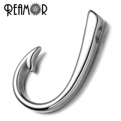 China REAMOR 316L Stainless Steel Fish Hook Leather Bracelet Connectors Charm Fit Necklace DIY Pendant Jewelry Making 24*38mm for sale