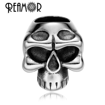 China REAMOR Style Skull Punk Head Beads 6mm 8mm Big Hole Size 316l Stainless Steel Skeleton Hole Beads For DIY Jewelry 0.8cm/0.31in for sale