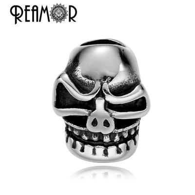 China REAMOR Polishing 5mm Metal Skull Bead 316l Stainless Steel Silver Tone European Large Hole Spacer Beads For DIY Jewelry Making 0.5cm/0.20in for sale