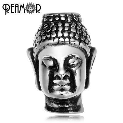 China REAMOR Buddhism 316l Hole Small Antique Stainless Steel Buddha Head Beads 2mm Charms For Bracelet Men Jewelry Making About 0.2cm/0.07in for sale