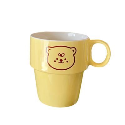 China SOLHUI INS Cartoon Viable Head Bear Cream Yellow Ceramic Mug for sale