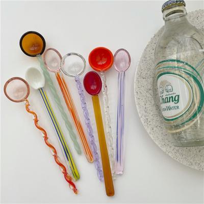 China Viable Solhui Crystal Candy Color Glass Coffee Spoon Milk Stirring Spoons for sale