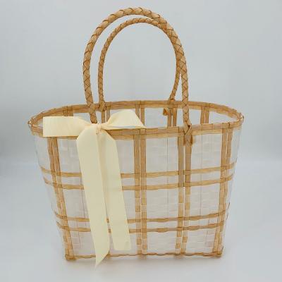 China With Plastic Woven Vegetable Bag Bohemia Bow Solhui Hand Basket Lady Bags Waterproof Beach Bag for sale