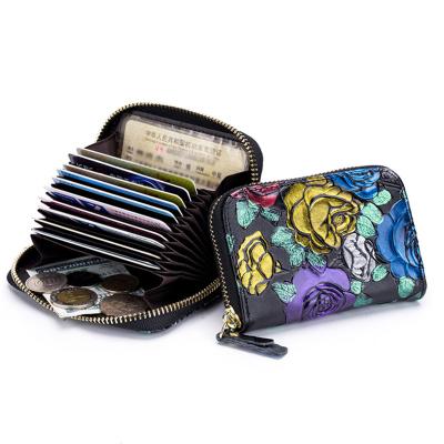 China Solhui RFID Mini Zipper Hand Painted Wallets Anti Theft Leather Coin Pocket Credit Card Wallet Anti Theft For Women for sale