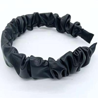 China Popular Wholesale Girls Classic Black PU Leather 2CM Headband for sale