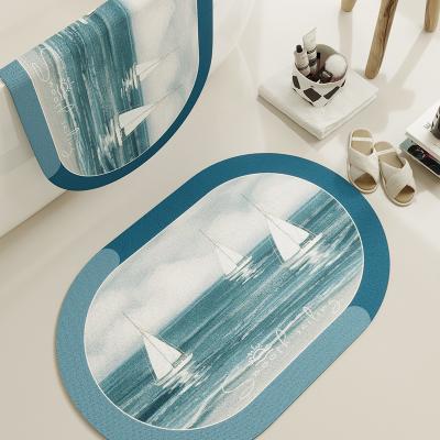 China Sustainable Soft Blue Absorbent Printed Anti Slip Bath Mat For Tub Bathroom Mats for sale