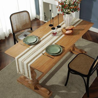 China National Style Durable Hot Selling Jute Cotton Three Strings Jacquard Tassel Lace Table Runner for sale