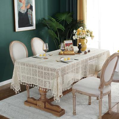 China Pastoral hot sale style brocade fabric crochet jacquard embroidery elegant French pastoral tablecloth for sale