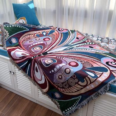 China Wholesale Anti-Pull Loose Picnic Bed Sofa Throws Yarn Colorfu Butterfly Woven Throw Blanket for sale