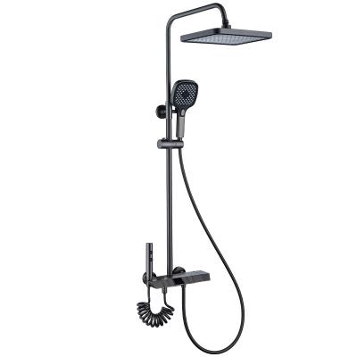 China With Slide Bar Thermostatic Adjustable Square Piano Solid Brass Bathroom Faucet Hot Cold Bathroom Fixture Led Grey Shower Set for sale