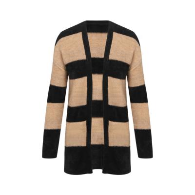 China wool-acrylic wool-acrylic striped cardigan yarn Anti-wrinkle fleece cardigans furry for women for sale