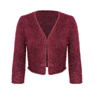 China Anti-wrinkle open stitch short knit cardigan sequin woman sweater knit cardigan for sale