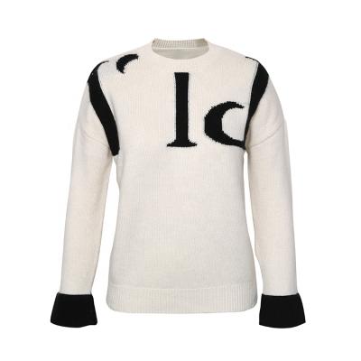 China Anti-wrinkle autumn o neck intasia wool sweater woman custom 100% wool sweaters for sale