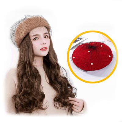 China Other multi-color selection of young temperament 10 inch 18 inch big wave pearl beret synthetic hair goods lead buckle wig cap for sale