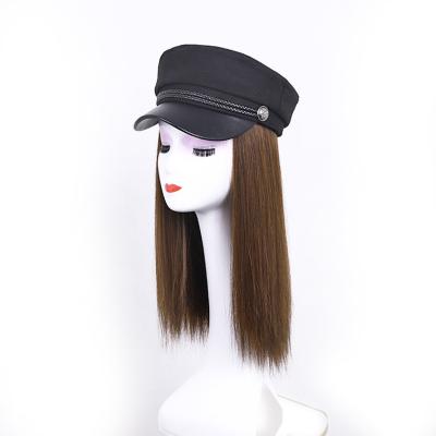 China Beautiful silky straight multi-color simulation silky straight wave wig cap headband convenient detachable straight wig with cap for sale