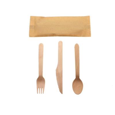 China Wood Degradable Natural Disposable Wooden Cutlery Compostable 3 Pcs Set Disposable Cutlery Kit for sale