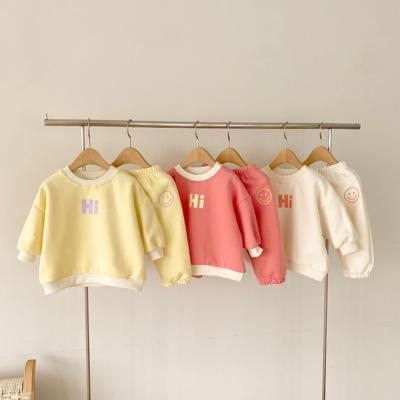 China Breathable Spring Baby Clothes Set Lovely Smiling Face Printed Toddler Hoodie Top+Casual Panties 2pcs Set Kids Sports Equipment for sale