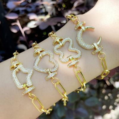 China TRENDY Fashion Women Jewelry Gold Plated Moon Heart Butterfly Shaped Style Girls Bohemian Bracelet for sale