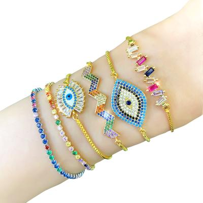 China TRENDY gold plated bracelet Bohemian style eye Zircon women colorful bracelet fashion jewelry for girls for sale