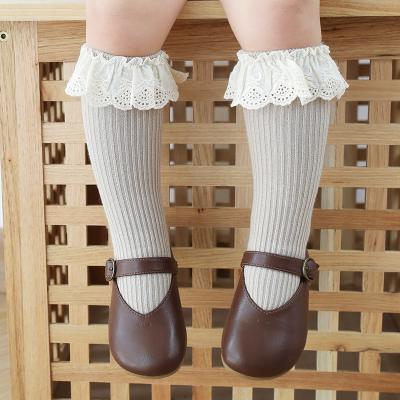 China Autumn Kids Girl Socks Lace Antibacterial Baby Long Tube Socks 0-8Y Children Cotton Socks for sale