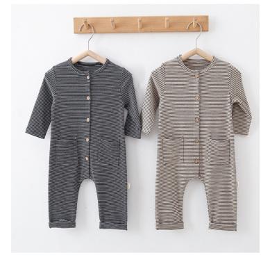 China For Autumn Baby Romper Long Sleeved Style Babies and Boys Korean Waffle Striped Cotton Newborn Girls and Boys One Piece Overalls for sale