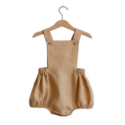 China For Newborn Babies 2021 Baby Boy Romper Plain Color Canvas Newborn Cotton Suspender One Piece Jumpsuit for sale