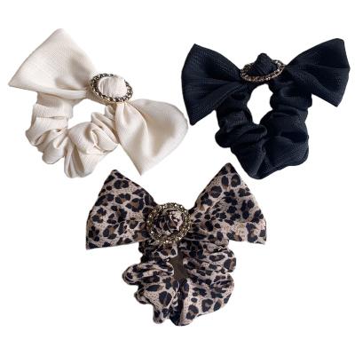 China For Daily Use Fashion Leopard Women Hair Scrunchies Diamond Girls Elastic Ponytail Holders Women Hair Accessories for sale