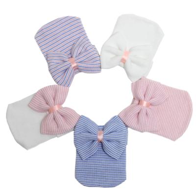 China 0-3Months COMMON Baby Hat Soft Cotton Knitted Newborn Turban With Bow Hospital Hat Infant Baby Photography Props Hair Accessories for sale