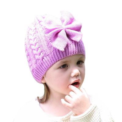 China Winter COMMON Baby Hat Plain Color Warm Knitted Bow Crochet Beanie Cap 0-3 Years Toddler Outdoor Hood Hat for sale