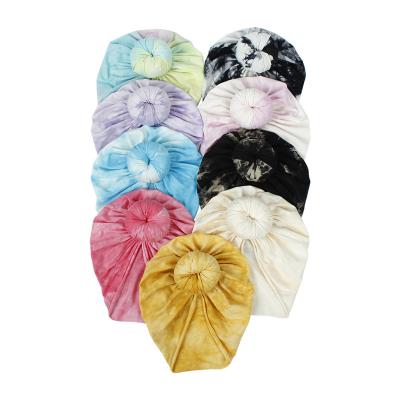 China Picture Soft Cotton Newborn Baby Hats Tie Donuts Tie Dye Toddler Turban Beanie Bohemia Style Baby Girl Hat for sale