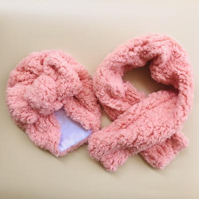 China Picture New 2021 Winter Baby Hat And Scarf Set Super Soft Warm Thicken Lambswool Bow Toddler Turban Scarf 2pcs Set for sale