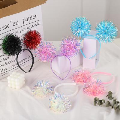 China For Daily Use Lovely Pompom Kids Girl Headbands Glitter Balls Christmas Toddler Hair Bands Party Baby Creative Headbands for sale