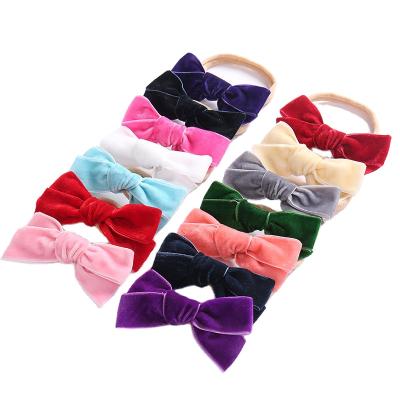 China For Daily Use Soft Velvet Baby Headbands Bow Elastic Nylon Newborn Girl Headbands for sale