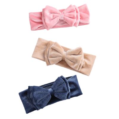 China For Daily Soft Bow Double Bow Velvet Baby Winter Use Newborn Girls Headband for sale