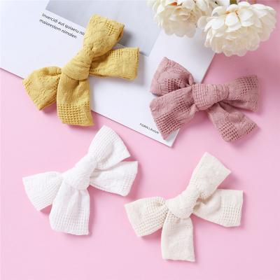 China American And European Style Hand-tied Cotton Baby Hair Clips Jacquard Bow Kids Barrettes Toddler Party Headwear for sale