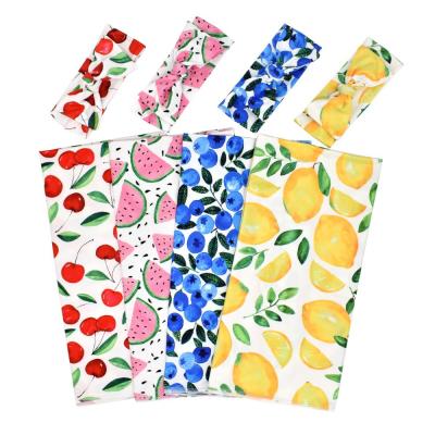 China PORTABLE Newborn Fruit Printed Wrap Headband Covering 2pcs Set Super Soft 0-3M Sqaure Baby Blanket Custom for sale