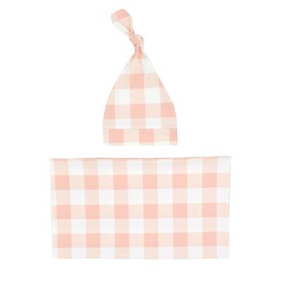 China PORTABLE Newborn Plaid Milestone Blanket 2pcs Hat Set Baby Wrap Blanket and Beanie Girl Boy Take Home Set for sale