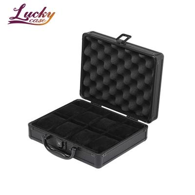 China Black Hot Selling 8 Grids Aluminum Alloy Suitcase Watch Display Storage Box Watch Organizer Case for sale