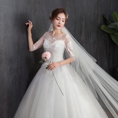 China 2020 New Wedding Anti-Static Half Sleeve O-Neck Tie Applique Tulle Bridal Wedding Dress for sale