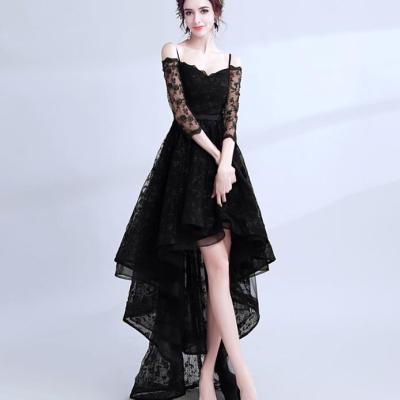 China New fashion anti-static wholesale women asymmetrical black lace fat dresses party wear evening for sale