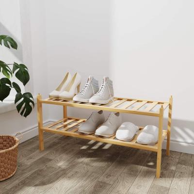 China Adjustable (height) Bamboo Wooden Pallet Shoe Storage Rack 2 Tier Shelf Assembled Living Room Furniture for sale