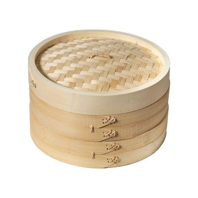 China Natural wholesale 10 inch Bamboo Steamer Basket 3 Tier Food Steamer Dim Sum Basket Bamboo Steamer Set for sale