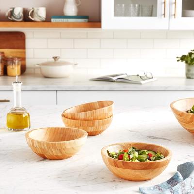 China CLASSIC Manufacturer Wholesale Bamboo Wooden Hand Made Polished Organic Round Fruit Noodle Salad Bowl for sale