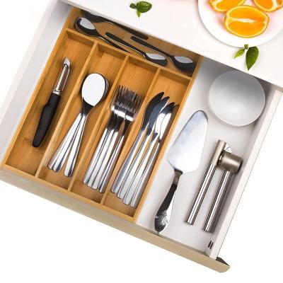 China CLASSIC Luxury Bamboo Kitchen Drawer Organizer Utensil Holder and Cutlery Tray for sale