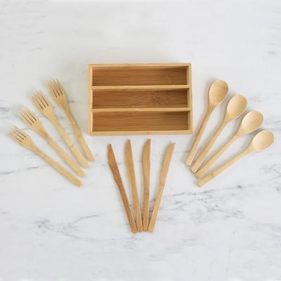 China CLASSIC Organic Bamboo Travel Cutlery Utensils Spoon Fork Knife Reusable Bamboo Cutlery Set with organizer for sale